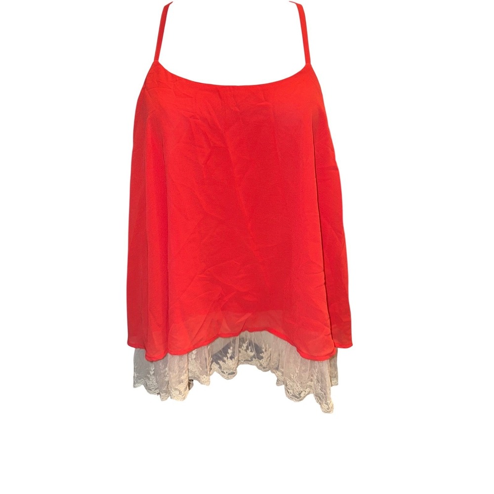 Umgee‎ USA Womens Coral Red Lace Trim Cami Tank Top Size Medium NEW